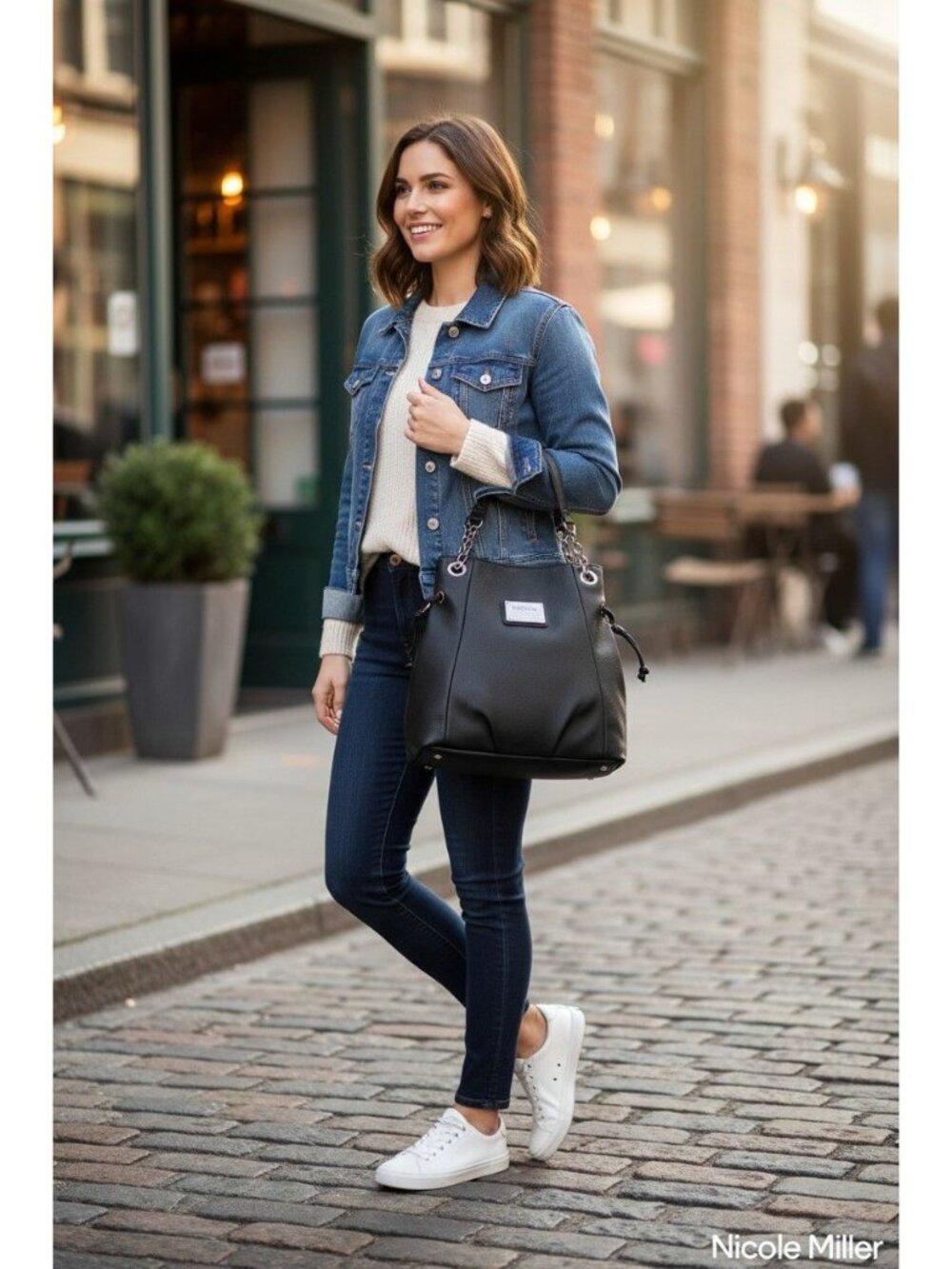 Nicole Miller Black Leather Shoulder Bag - Y2K edgy yet classic Grunge Chic 90's - Picture 6 of 15